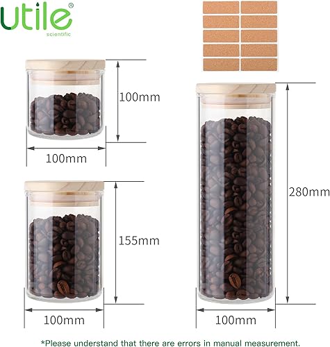 Miniatura 2 de Utile Juego de 6 frascos de vidrio grueso para alimentos con tapa, 21.3 fl oz-3PCS, 33.0 fl oz-2PCS, 62.6 fl oz-1PC, recipientes herméticos de