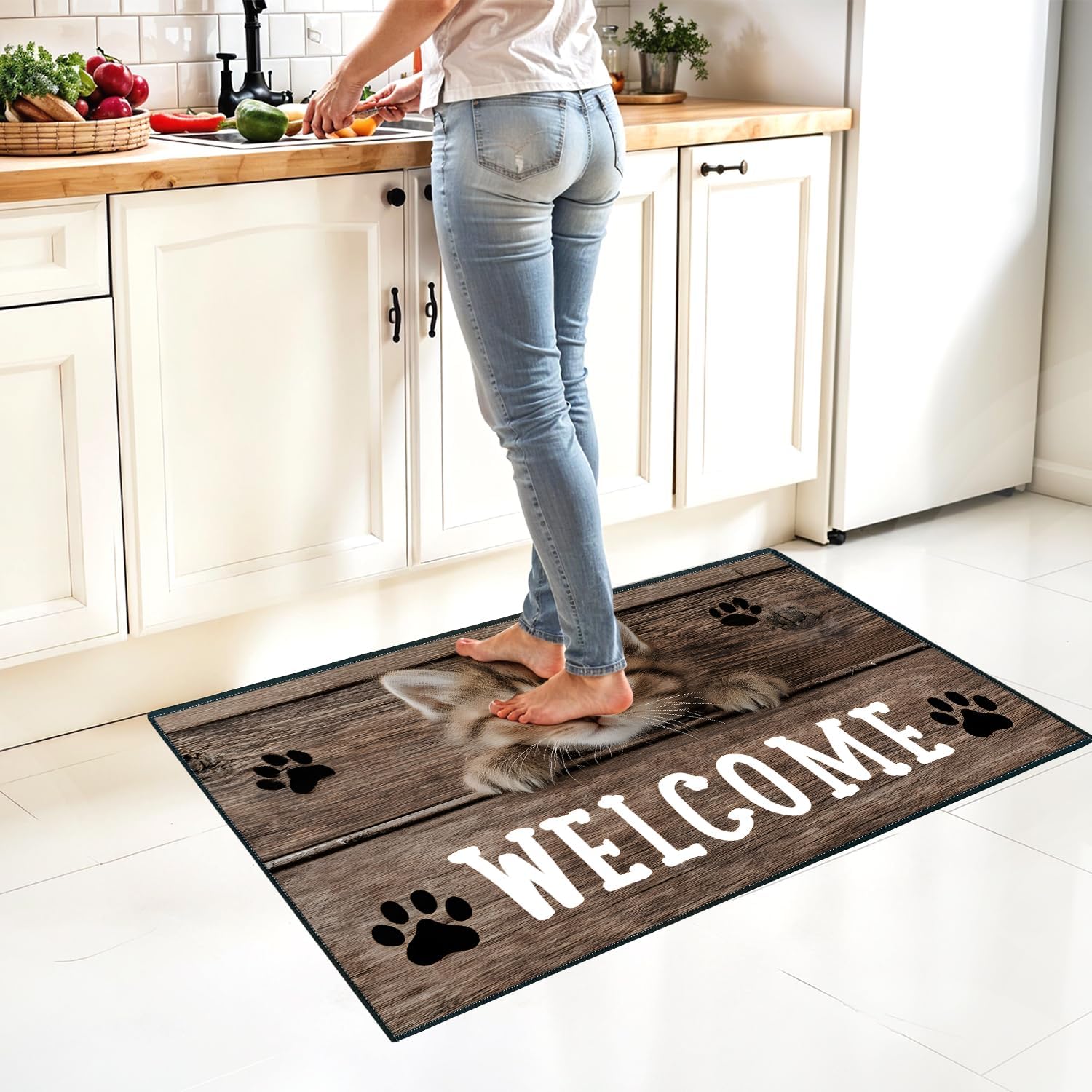 Floral Animal Plush Carpet - Non-Slip Soft Floor Rug Living Room Bedroom Washable Home Decor (Cat, 24x35 inches)