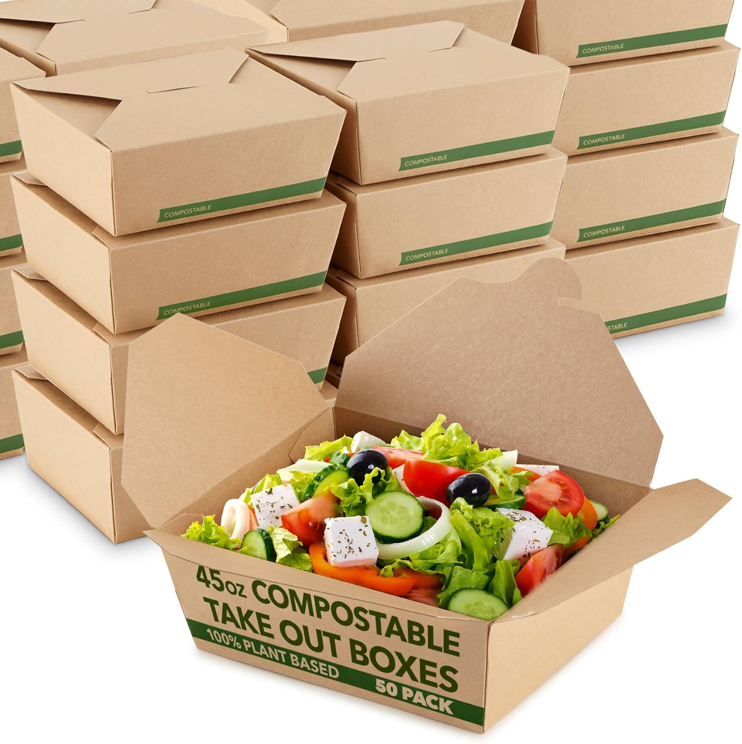 (Set of 50) 45oz Food Compostable Take Out Containers