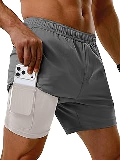 Comdecevis Mens Running Shorts 5 Inch Inseam Quick Dry 2 in 1 Lightweight Gym Workout Athletic Shorts