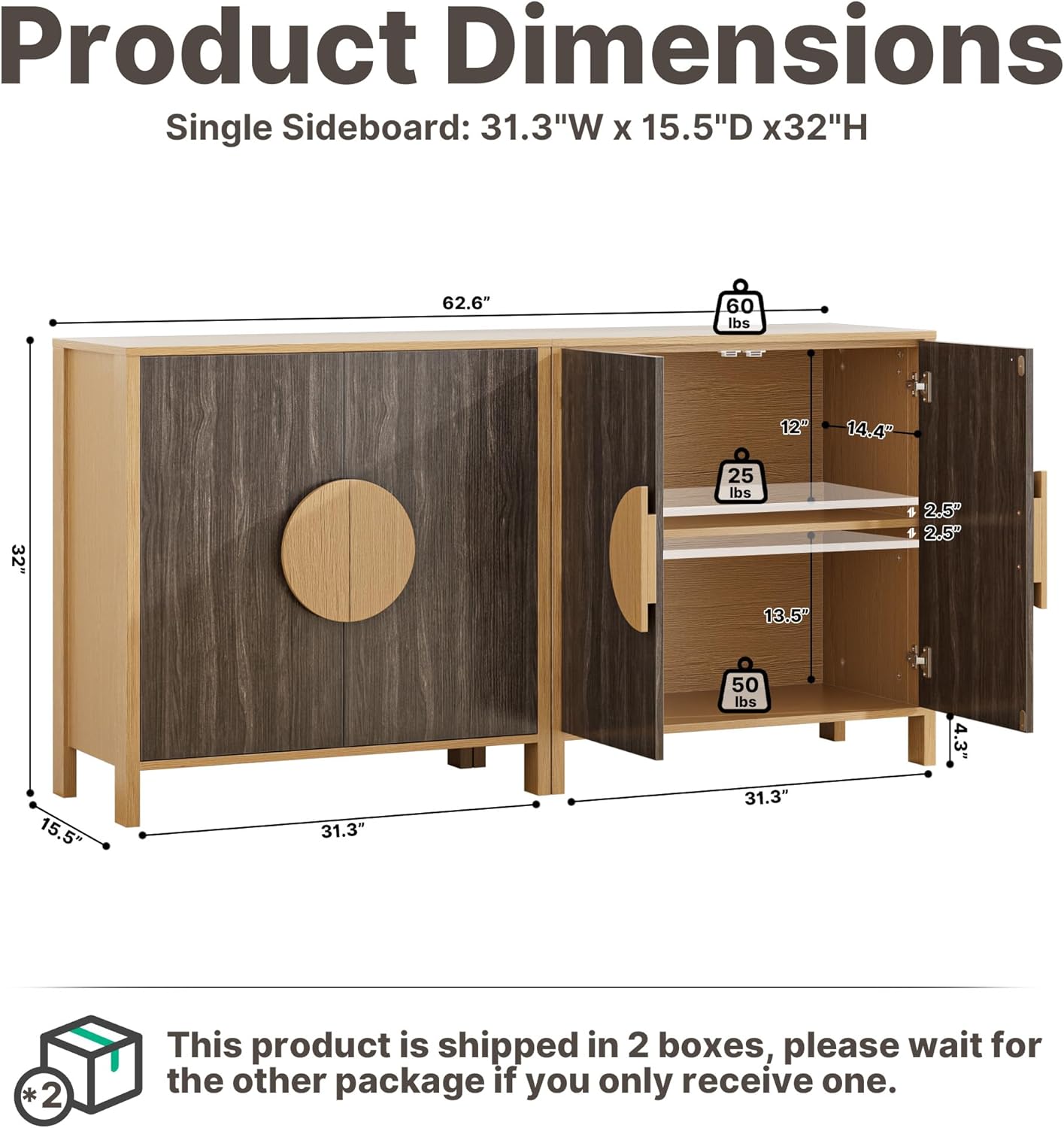 EAG Sideboard Buffet Cabinet with Storage Set of 2, 32" Wooden Accent Sideboart with Adjustable Shelf, Mid Century Modern Entertainment Center for Living Room/Kitchen/Bedroom, Wulnut