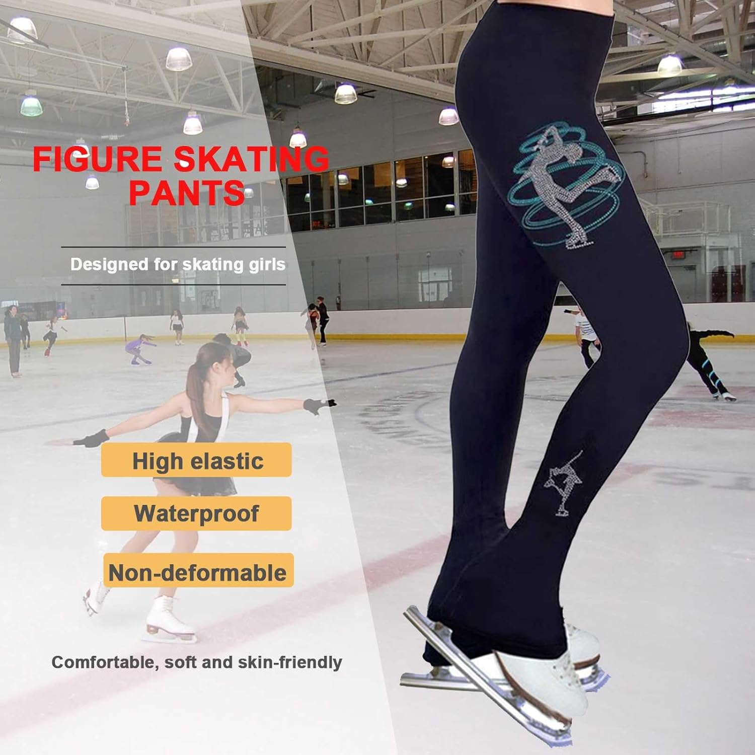 HAWFHH Figure Skating Pants Girls Polartec Warm Fleece Skating Leggings High Elastic Crystals Training Wear