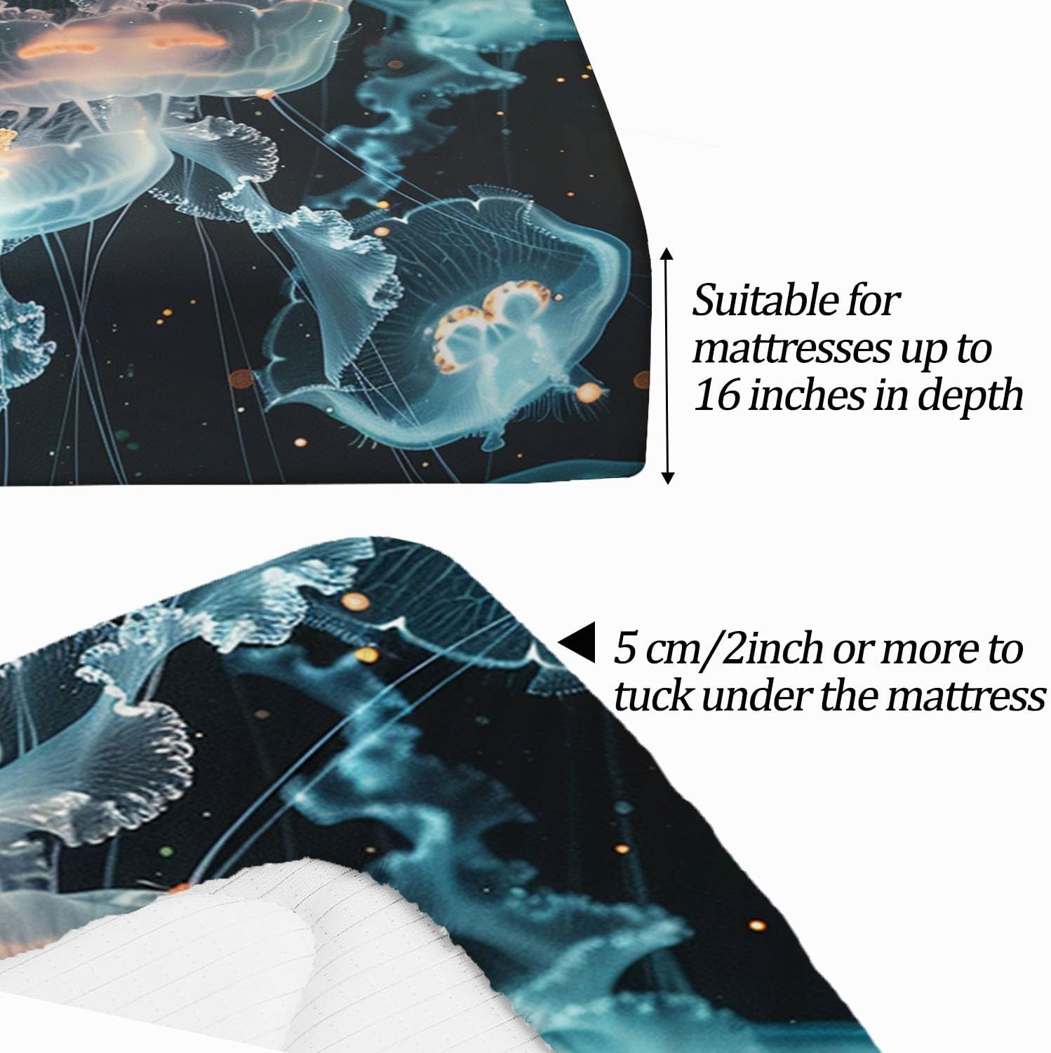 Print Fitted Sheet Set King Size for Kids Boys Girls, Bed Sheets Jellyfish Pattern Fitted Sheet Adults Flat Sheet Soft Luxury, Home Room Decor 4Pcs