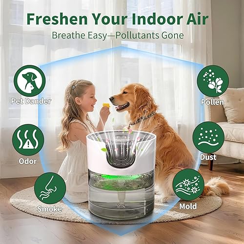 Miniatura 5 de Aozale Purificador de aire de agua para el hogar, purificadores de aire silenciosos a base de agua de velocidad variable con luz nocturna LED,