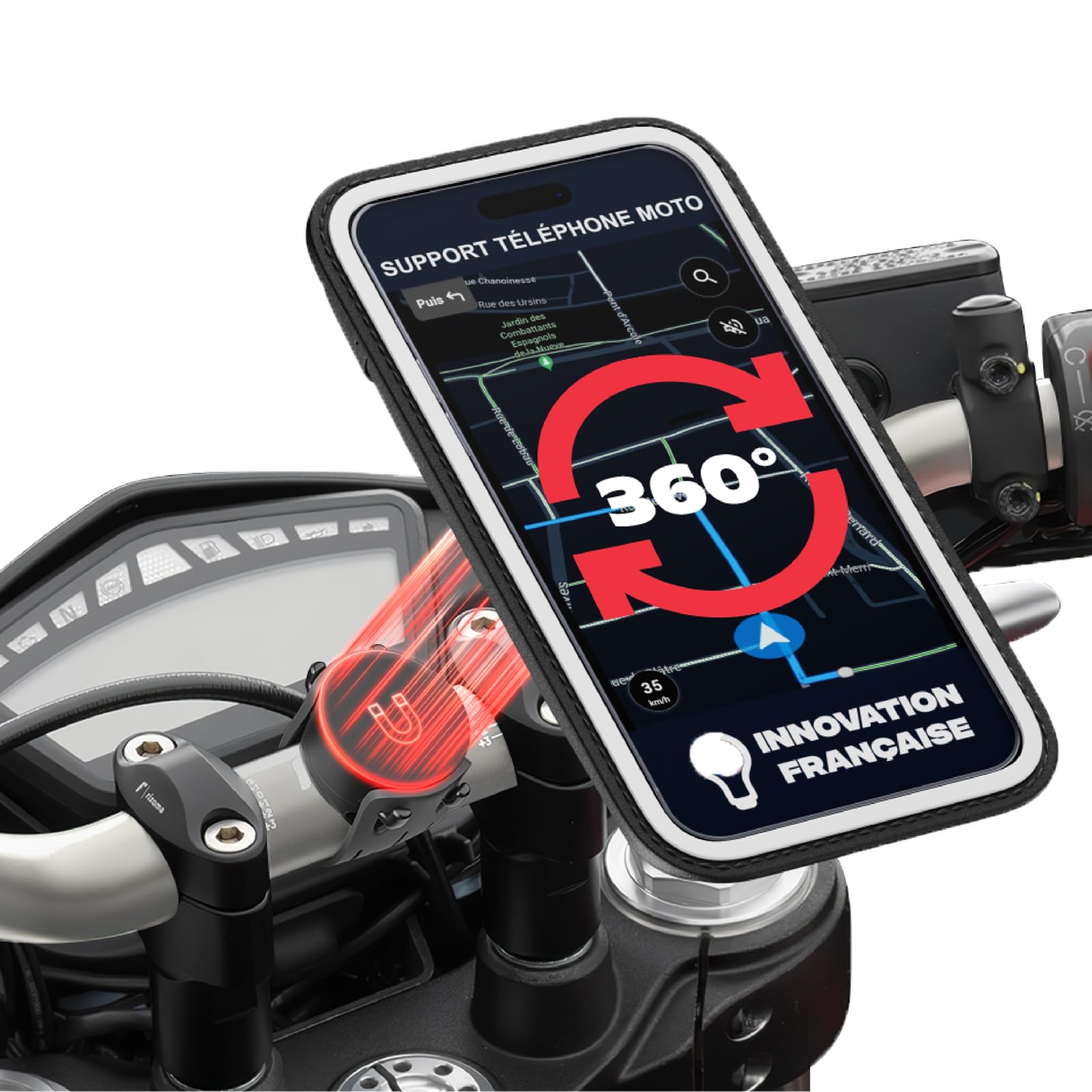 Shapeheart - Soporte Movil Moto Magnético para manillar | Universal | Anti- Vibracion |Porta movil impermeable para moto compatible con scooter, bici, patinete