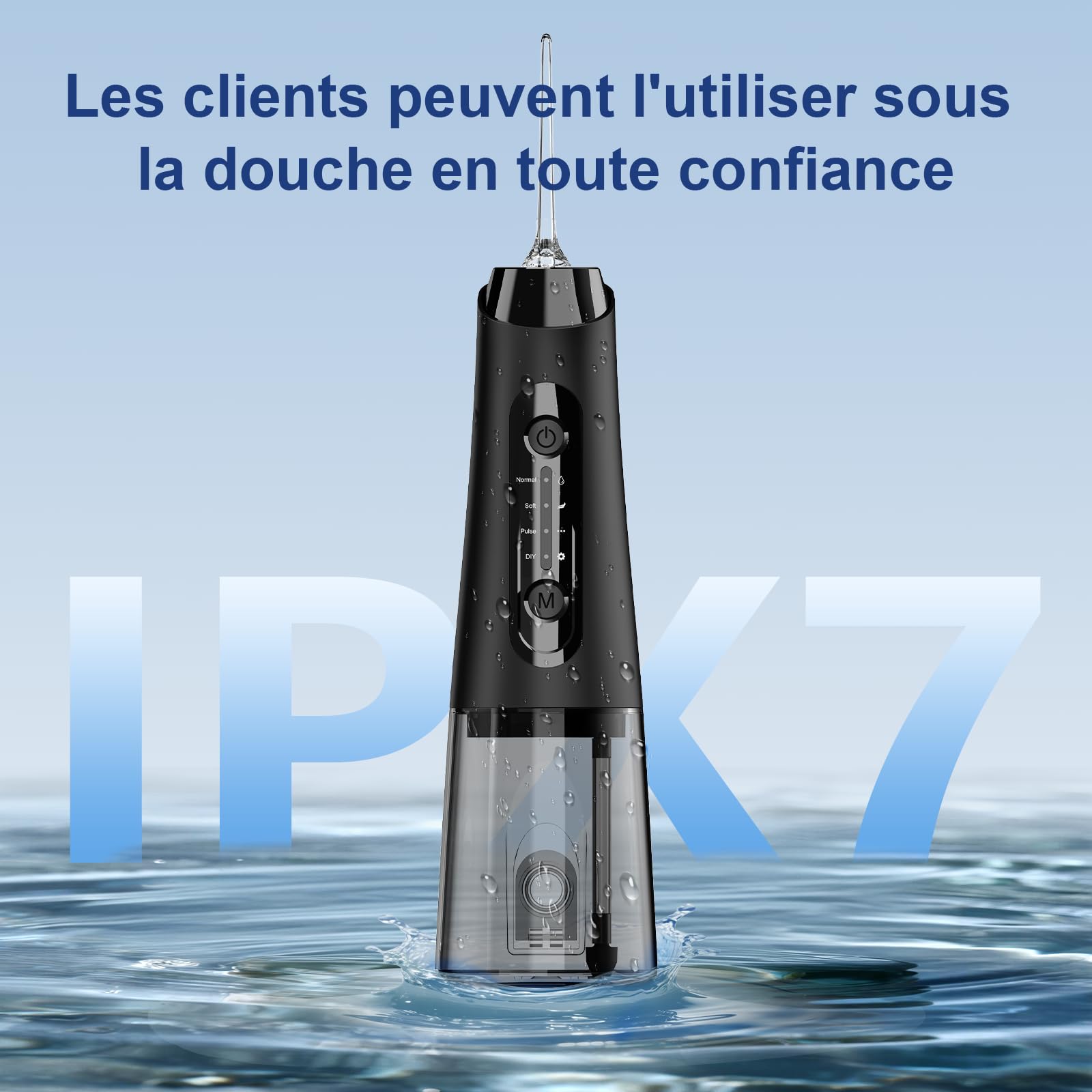 Hydropulseur Jet Dentaire, 320ML Réservoir Amovible, Étanche IPX7 Irrigateur Oral, 4 Modes de Nettoyage, 5 Buses Portable Water Flosser, Irrigateur Dentaire pour la Maison et Les Voyages, Noir