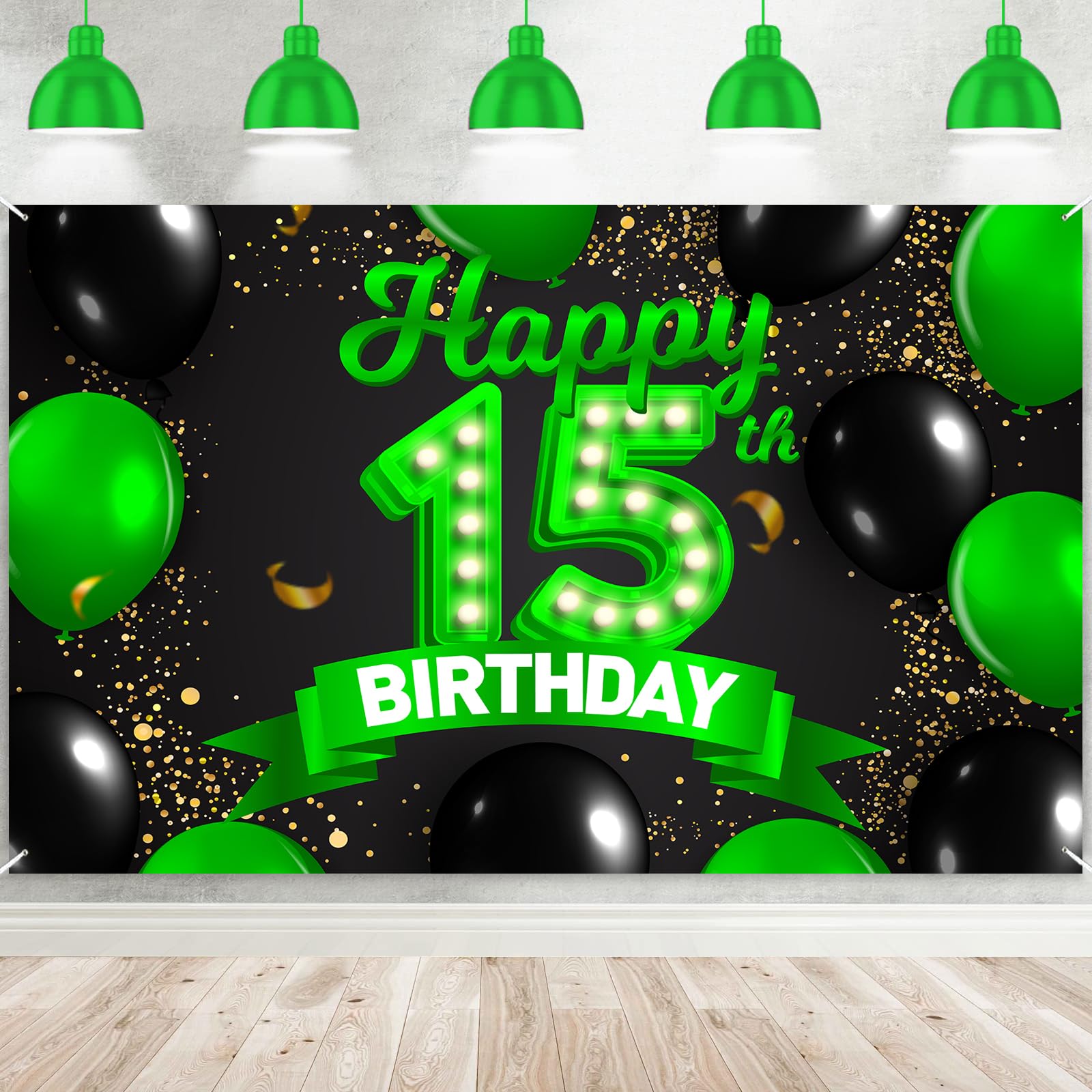 Borsgye 15e verjaardagsfeestje decoraties set voor meisje jongen vrouwen mannen zwarte gelukkige verjaardag brief banner zilver sprankelende glitter traingle banner confetti latex ballonnen met zwarte