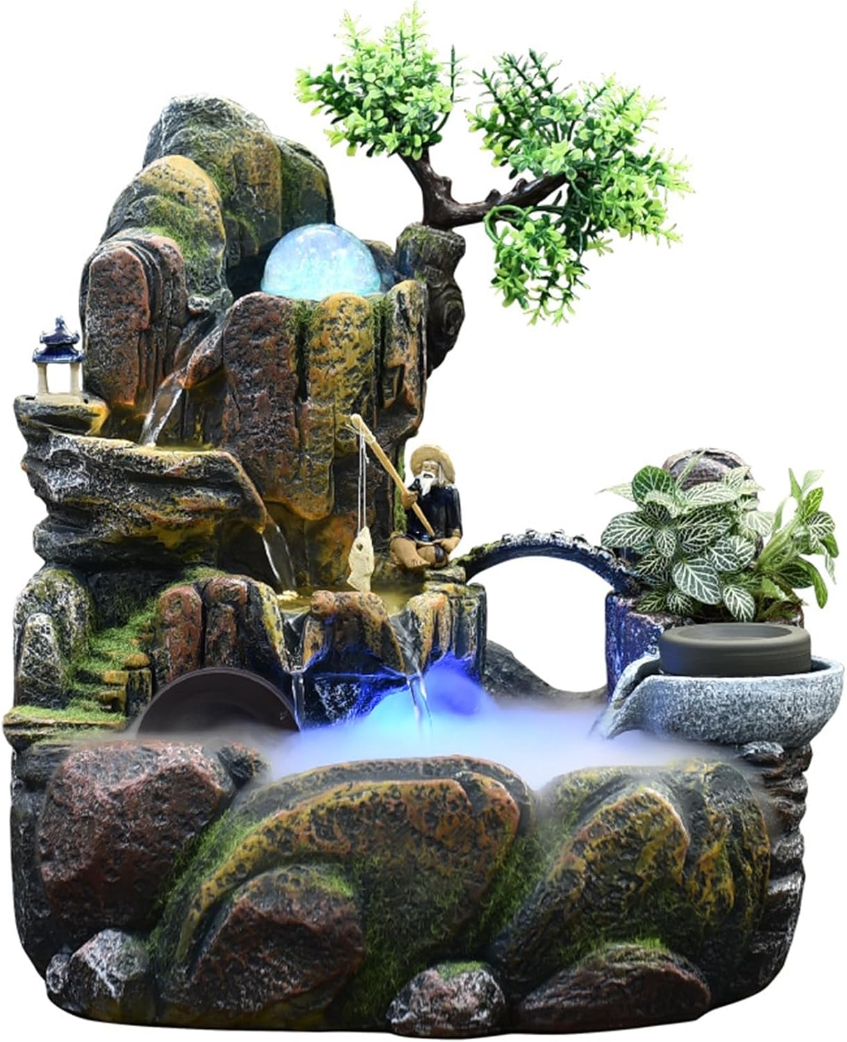 Rockery Landscaping Tabletop Fountain for Glazed Finish and Rotating Crystal Ball, Indoor Zen Waterfall Decor for LED Light for Home Office(Small Without Mist Maker)