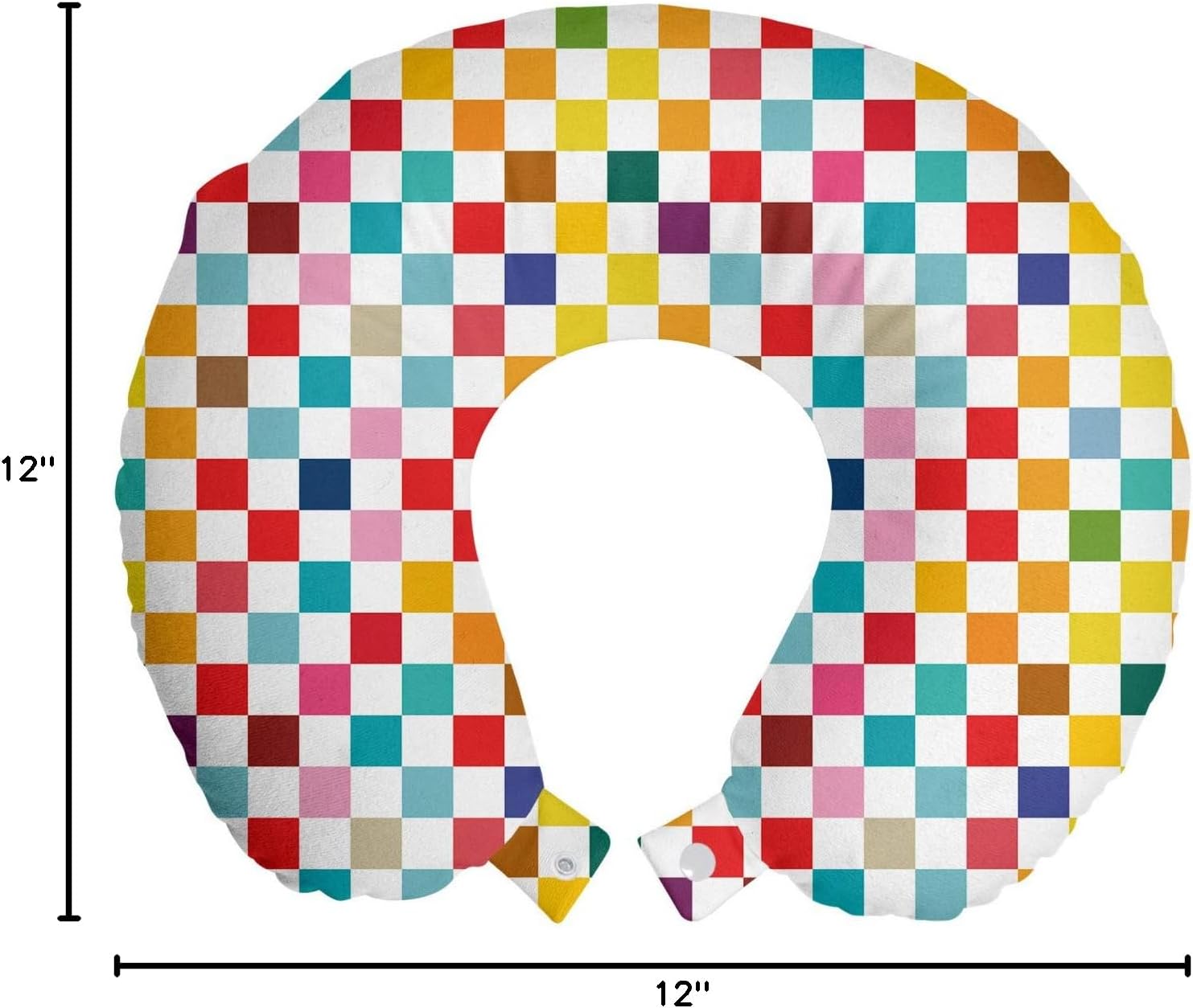 Lunarable Geometric Travel Pillow Neck Rest, Modern Illustration of Simple Abstract Colorful Squares in Continuous Pattern, Memory Foam Traveling Accessory for Airplane and Car, 12", White Multicolor image 3