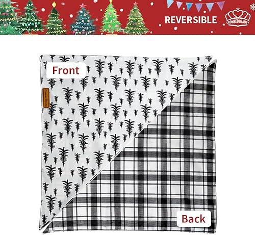 Miniatura 6 de CROWNED BEAUTY Bandanas navideñas para perros, paquete de 2 unidades, juego de pinetrees, bufandas reversibles triangulares ajustables para perros