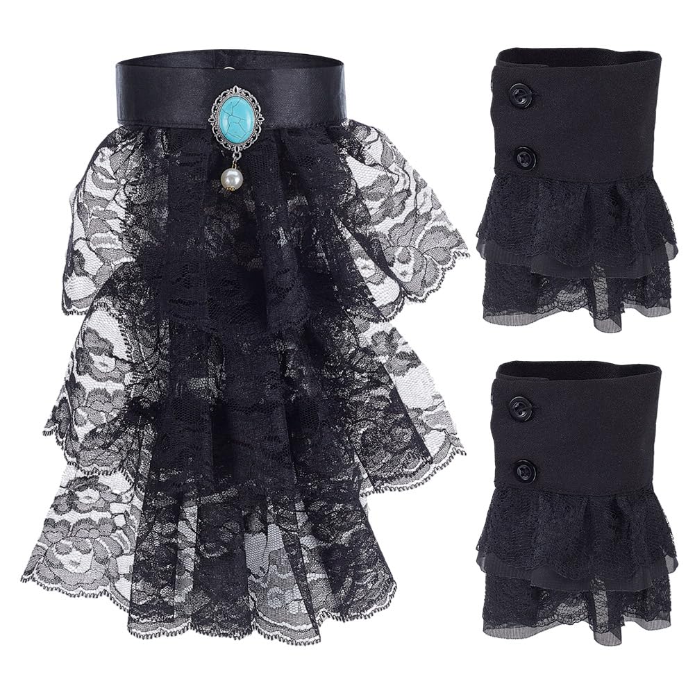AHANDMAKER Victorian Lace Collar Vintage Jabot and Cuffs, Detachable Neck Ruff Collar Sleeve