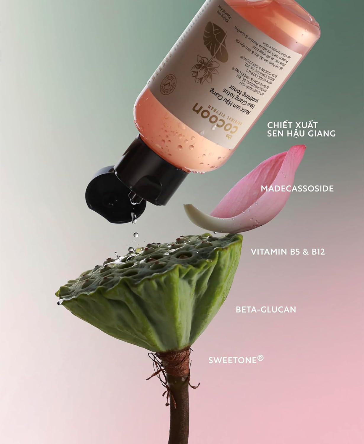 Cocoon Lotus Facial Toner, Soothing and Hydrating Face Toner with Madecassoside, Vitamin B5 and B12 for Sensitive, Dry and Irritated Skin, Vegan Skincare, 4.74 fl oz