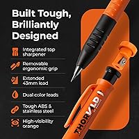 Vista 3 de THORVALD Juego de 2 lápices de carpintero para construcción - Incluye 38 minas + sacapuntas + agarre para dedos - Lápices mecánicos sólidos