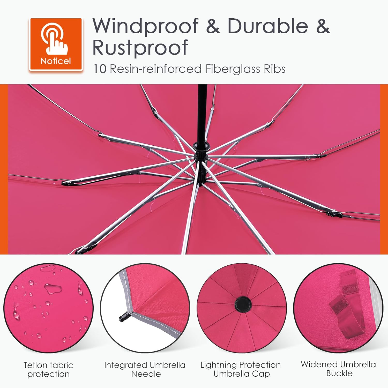 Bodyguard Inverted Umbrella - Large Windproof for Rain & Sun, Compact Reverse With Reflective Stripe, Teflon-Coated for Women Men, Travel Folding With Cover Bag - Image 5