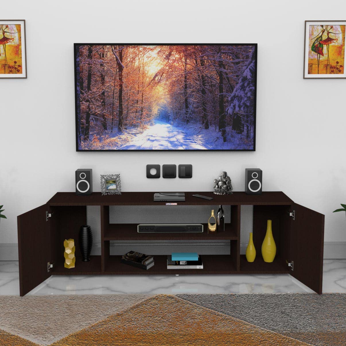 Northwood Narzo Tv Unit (Engineered Wood) /Led TV Stand/TV with Wall Shelves/Display