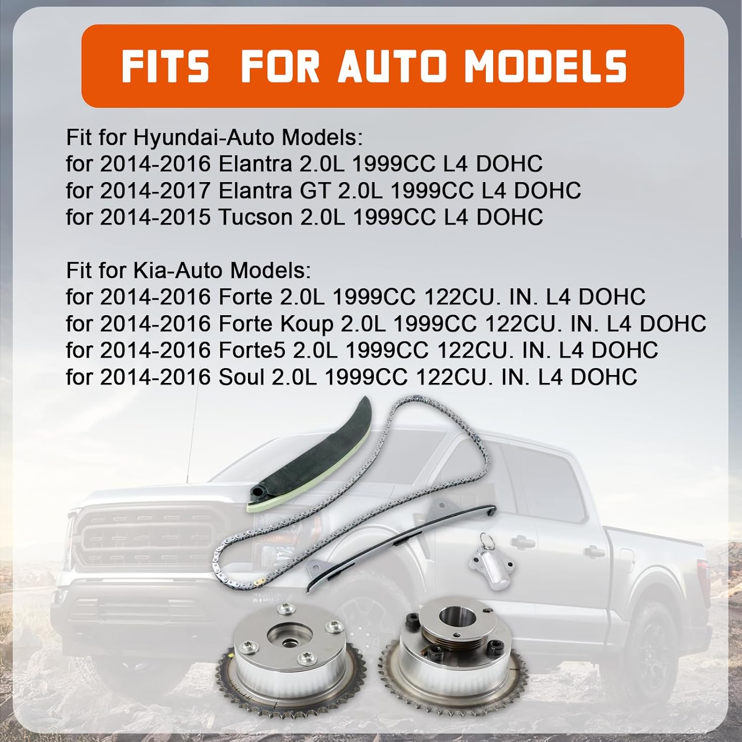 Timing Chain Kit & Camshaft Sprocket Set 24321-2E200 24410-2E000 Fits for 2014-2016 Hyundai-Elantra/Elantra GT/Tucson 2.0L, for 2014-2016 Kia-Forte/ Forte5/ Soul 2.0L Engine