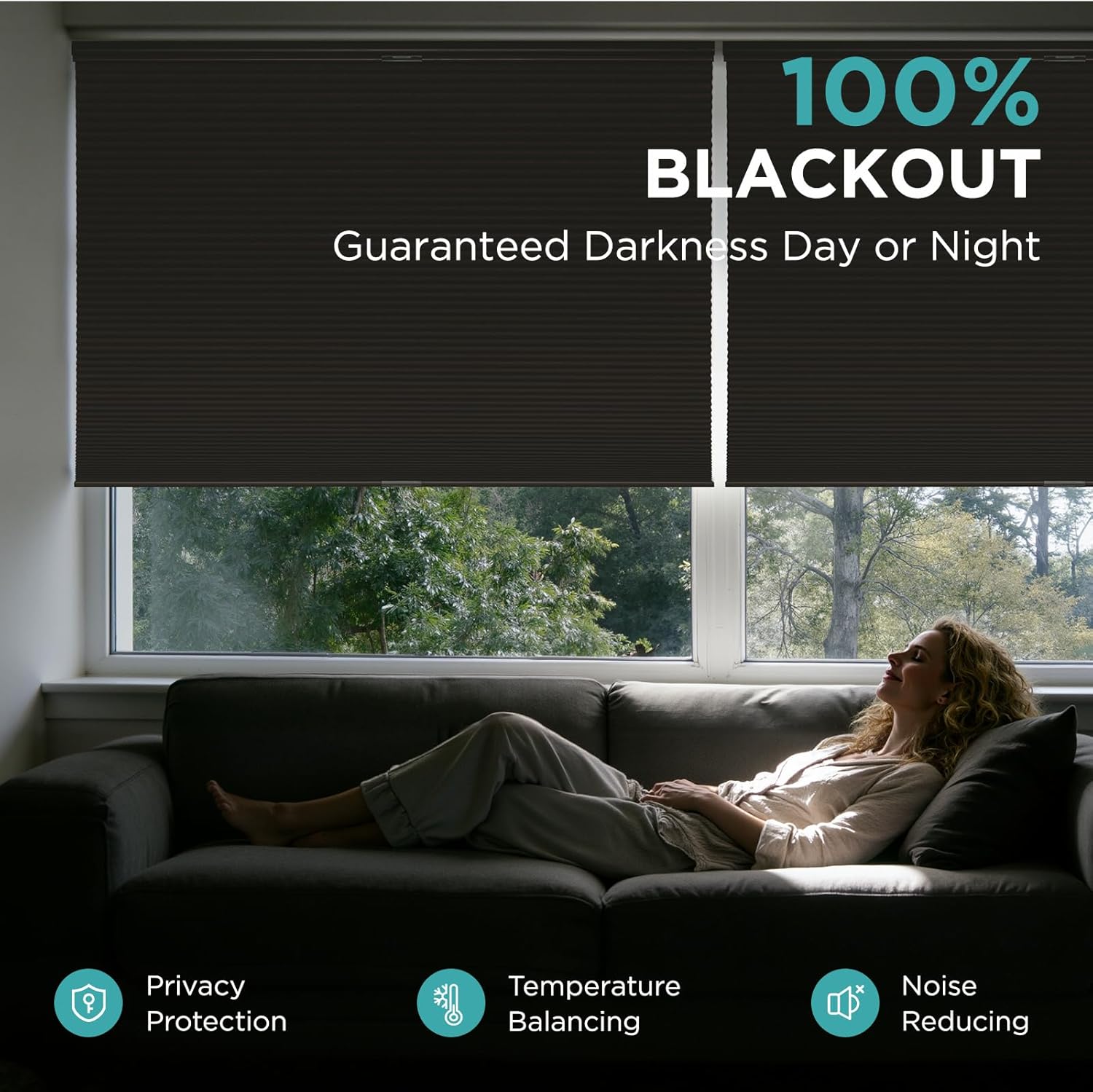 Joydeco No Tools No Drill Blinds for Indoor Windows, Cordless Window Blinds Cellular Shades Top Down Bottom Up Blackout Honeycomb Blinds Thermal Insulated Noise Reduction (Dark Brown, 46" W x 64" H)