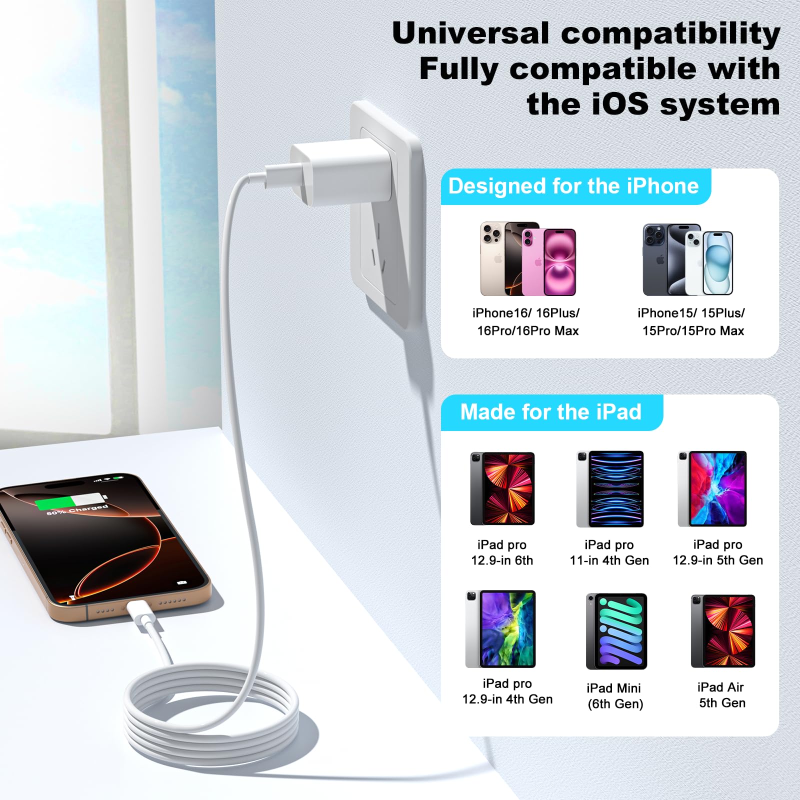 USB C Charger Cable, USB C to USB C 2Pack 1M+2M Lead, Type C Charger Fast Charging Wire for iPhone 17 16 15 Pro Max Pro Plus, for iPad Pro/Air/Mini, for MacBook Air/Pro, for Samsung Galaxy S26 (60w) — view 7