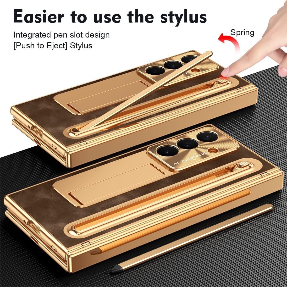 Generic case Compatible with Samsung Galaxy Z Trifold (Couleur : Gold Coffee) Luxury FLIP Business Case with S Pen Stylus and Glass Film