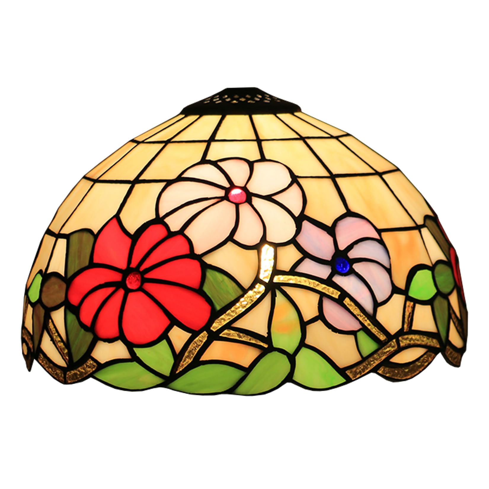 SaryEdge 12 Inch Stained Glass Lamp Shade Replacement Only Tiffany Style Floral Lamp Chimney Butterfly Flower Lampshades for Table Lamp Pendant Light Ceiling Reading Lamp Bedside Lamp,，Petunia Flower