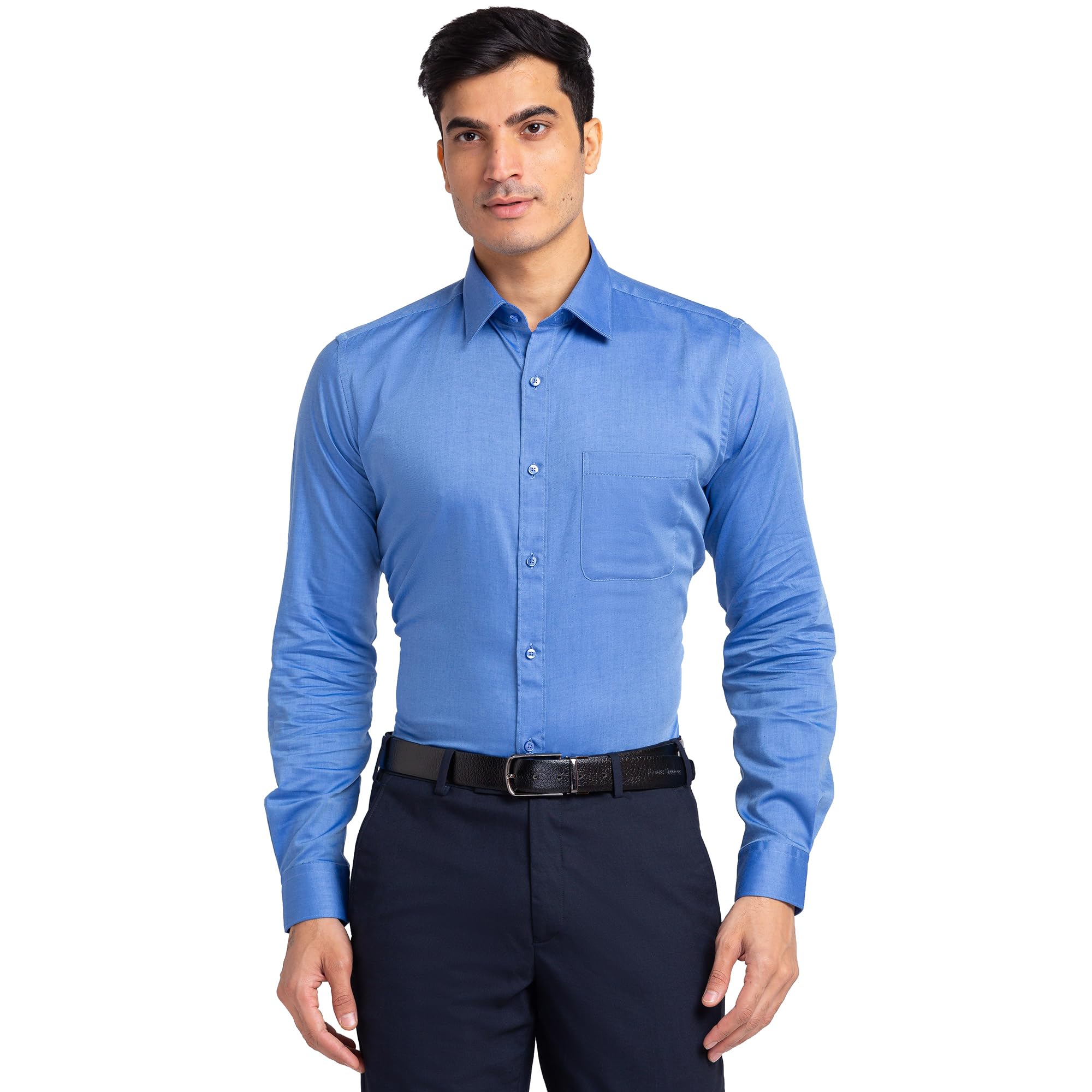 raymond Men Slim Fit Solid Pattern Pure Cotton Semi Cutaway Collar Full Sleeve Formal Shirt-picture-19