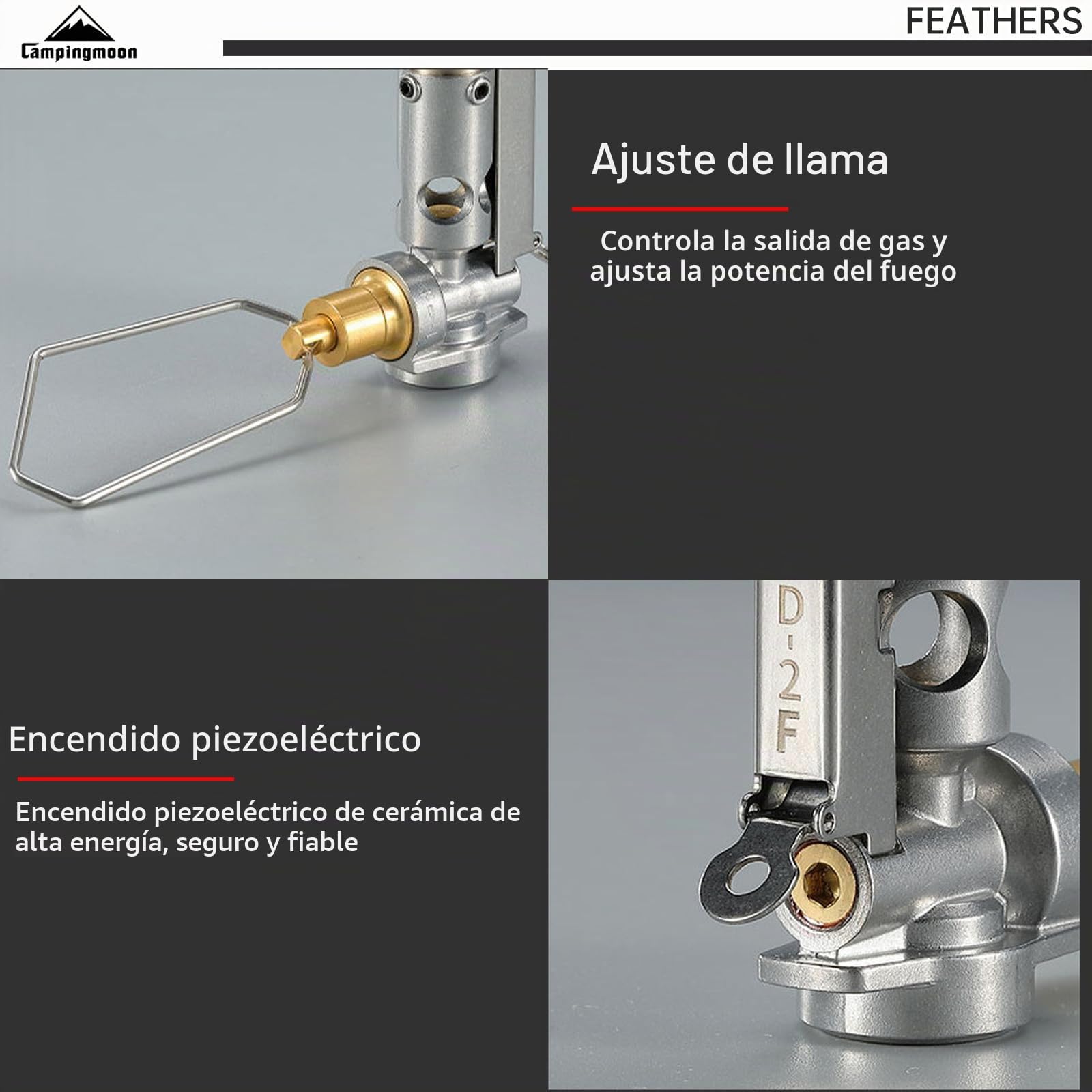 Campingmoon - Estufa de gas compacta para camping, portátil, 4 flexibles, con encendedor