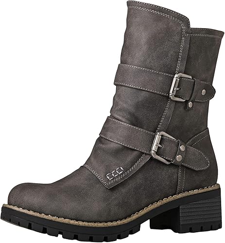 Globalwin Botas de motociclista con cordones a media pantorrilla, para mujer, botas de moda para festivales, botas militares de combate