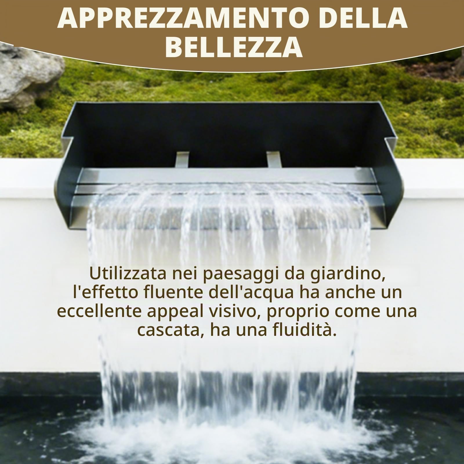 Set Cascata Per Laghetto Da Giardino, Fontana A Cascata In Acciaio Inox Da 30cm Per Laghetto Da Giardino Elemento Decorativo Per Laghetto Da Giardino Patio Terrazza Spazio Esterno (Senza pompa)