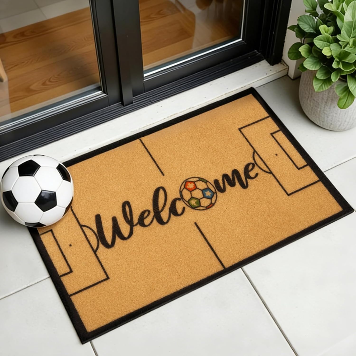 Bekrgwiy Coir Door Mat - Flag Soccer Doormat,Non-Slip Welcome Mat for Outdoor & Indoor Front Door Door Entrance Porch Entry,Coir Front Door Mat for Decor,16.9 x 29.3in
