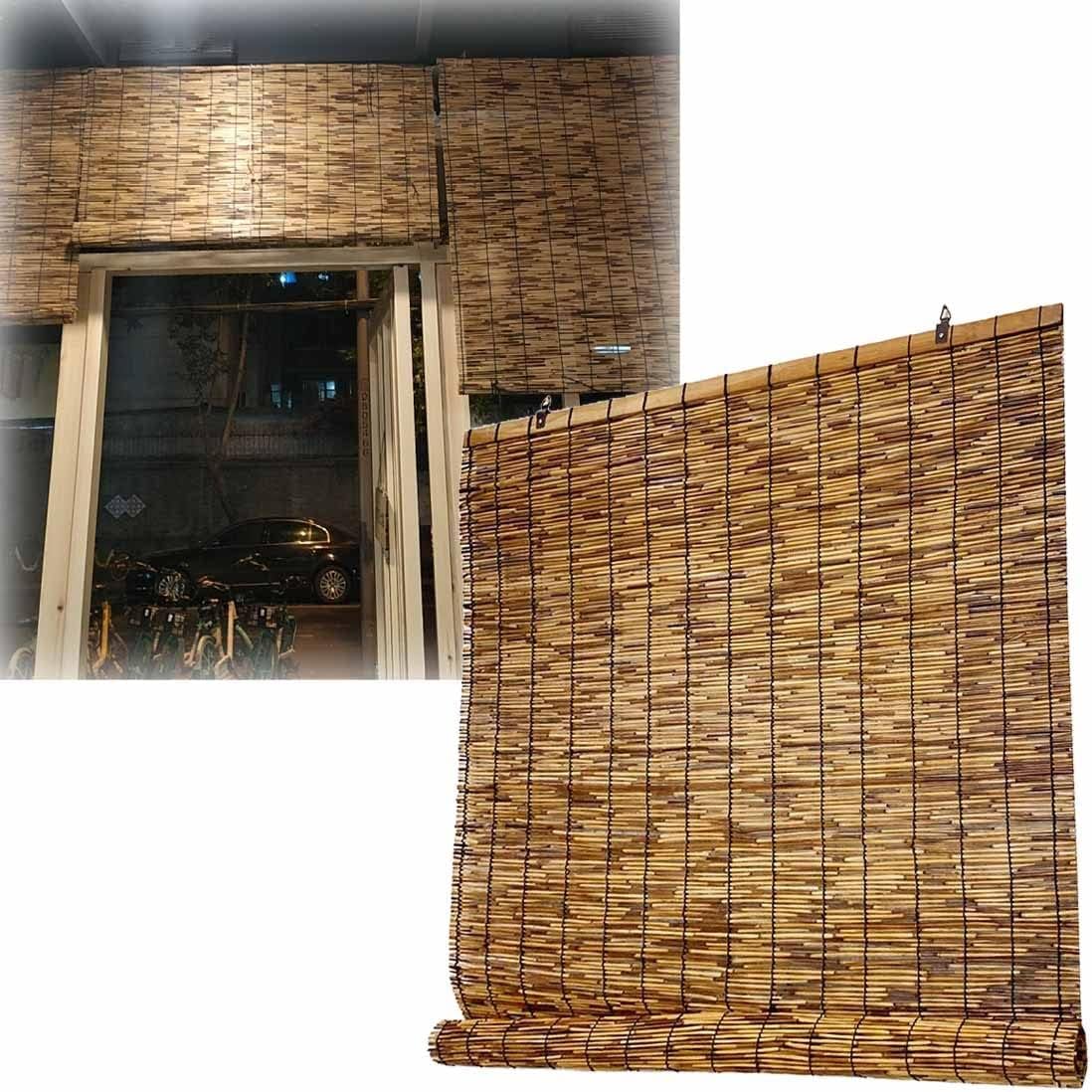 H64/72in Bamboo Roller Shades Indoor Window Blinds Natural