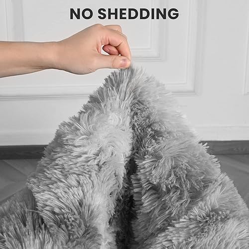 Miniatura 8 de Terrug Alfombra esponjosa para dormitorio, teñido anudado gris claro, alfombra de 3 x 5 pies para sala de estar, habitación de los niños, alfombra