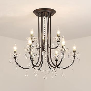 LED Chandeliers, V-intage Crystal Lighting E12 Pendant Light with Beaded Accents Handcraft Chandeliers Rustic Black Metal 21 Color Black, Size 76 * 70cm