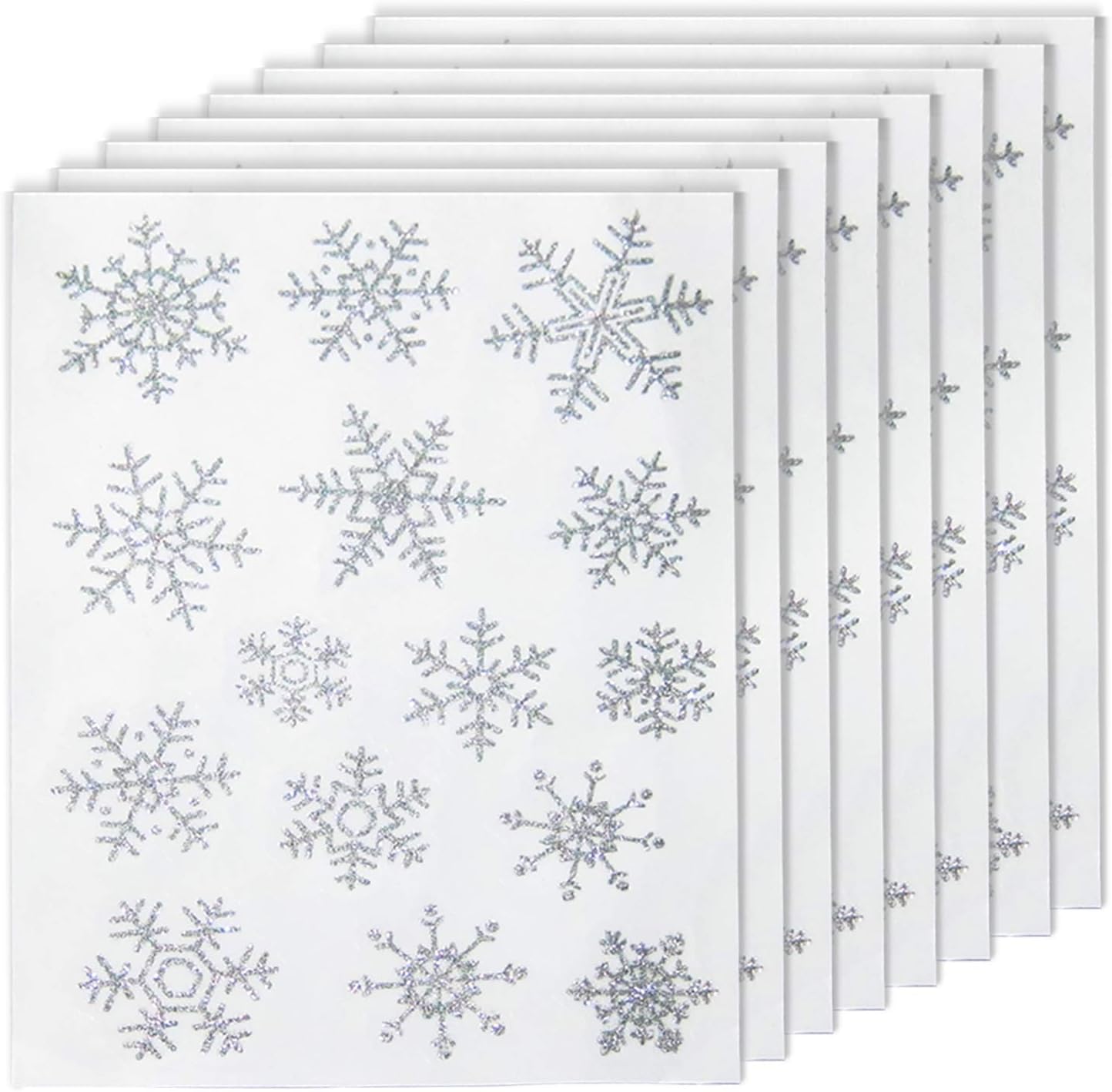 Lainrrew 120 Pcs Christmas Snowflake Window Clings, Glitter Silver Snowflake Window Decals Xmas Snowflake Window Stickers Winter Decorations for Christmas New Year Party