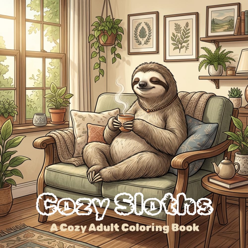 Cozy Sloths: A Cozy Adult Coloring Book