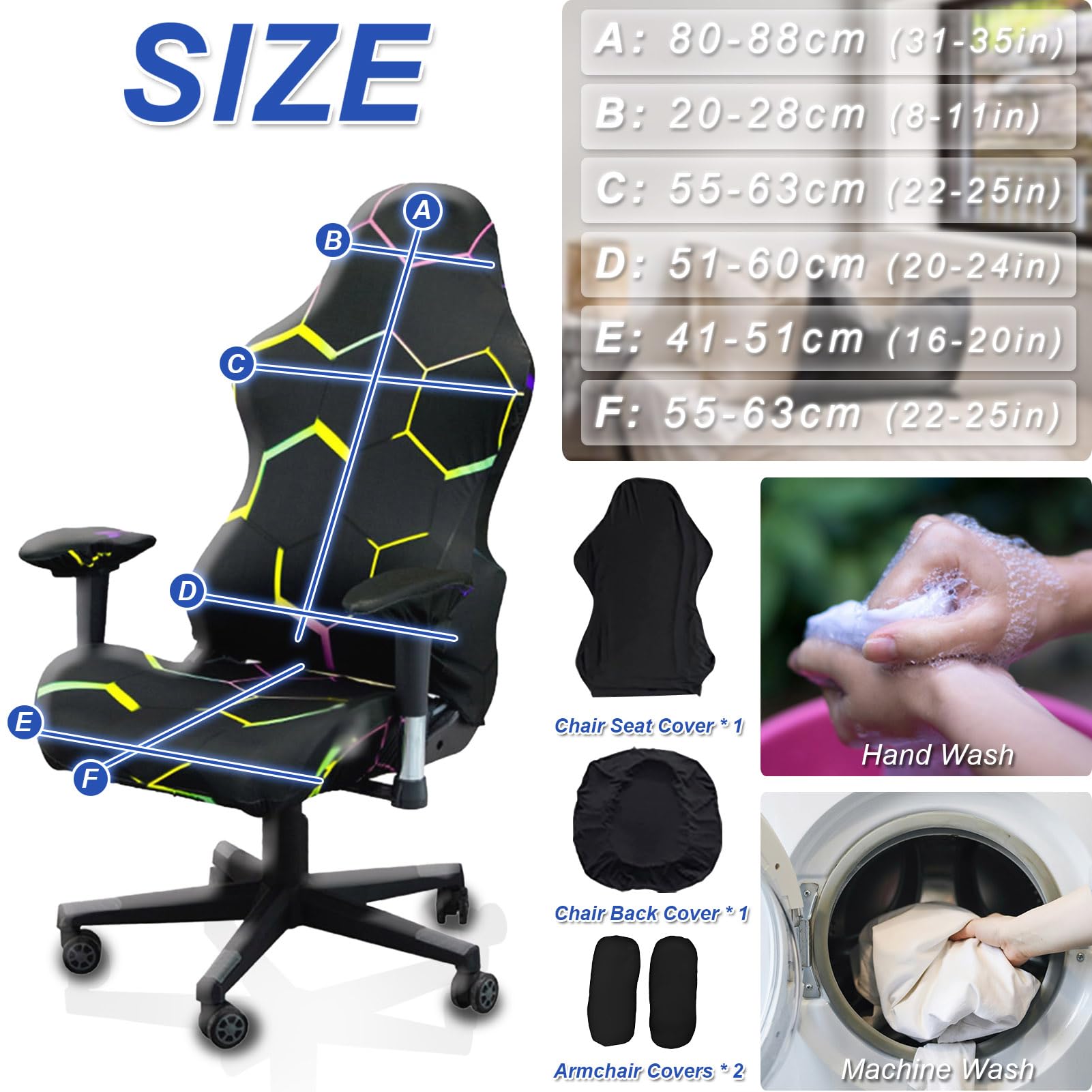 Fundas para sillas de videojuegos, impresión 3D, elástica, reclinable, para computadora, con funda para reposabrazos (sin sillas) (M) 6