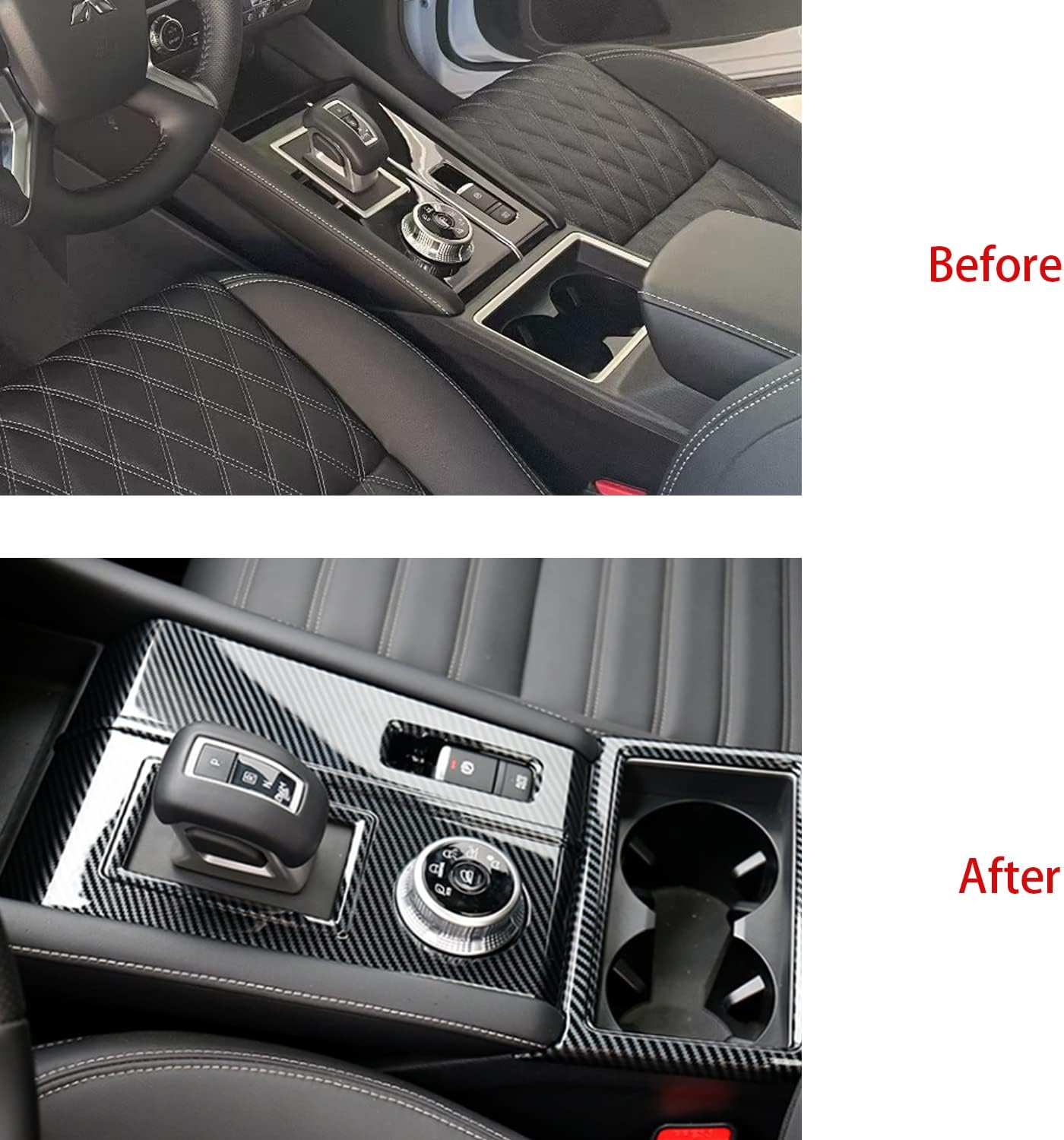 Interior Car Accessories Cup Holder Panel Cover Trim for Mitsubishi New Outlander 2022 2023 Carbon Fiber Central Control Gear Shift Panel 2PCS/Set ABS