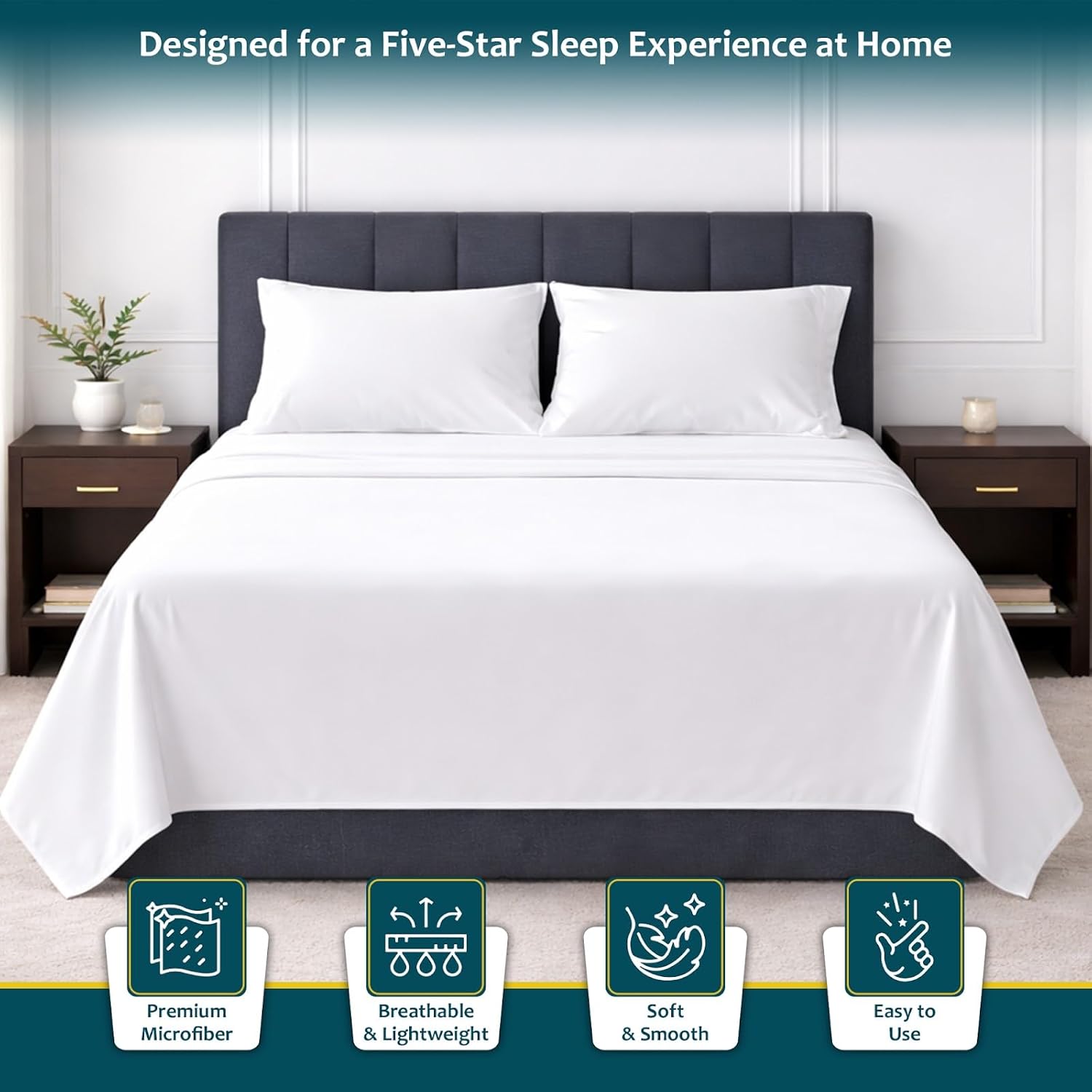 Shreem Linen 4 Piece Sheet Set (48x75) 3/4 Full Bunk, 1800 Ultra Soft Hotel Luxury Bedding, Breathable and Cooling, Deep Pockets Fit 8-16 Inch Mattress, White