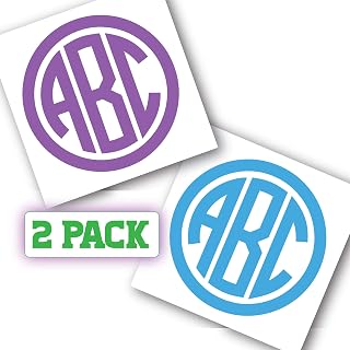 Two Pack Bundle Custom Personalized Circle Monogram Initials Sticker Decal Compatible with Cups, Laptops, Tumblers, Car Windows (Glitter Available)