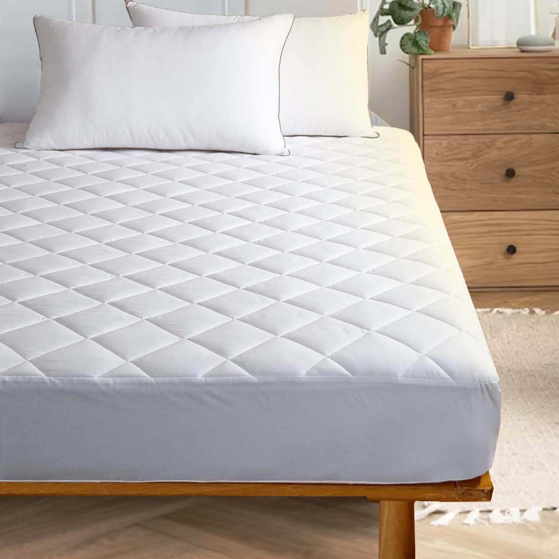 HOMEMONDE Waterproof Double Bed 72x72 inch Cotton Quilted Mattress Protector Breathable Ultra Soft Elastic Fitted Bed Protector Mattress/Bed Cover (Double 72x72 inch | 6x6 ft, White)-image-47