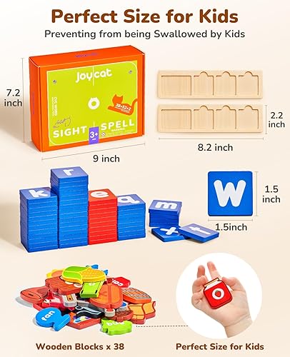 Miniatura 4 de JoyCat Juegos de palabras a la vista, vocales cortas de madera, letras de lectura, juegos de ortografía, CVC, bloques de aprendizaje, rompecabezas