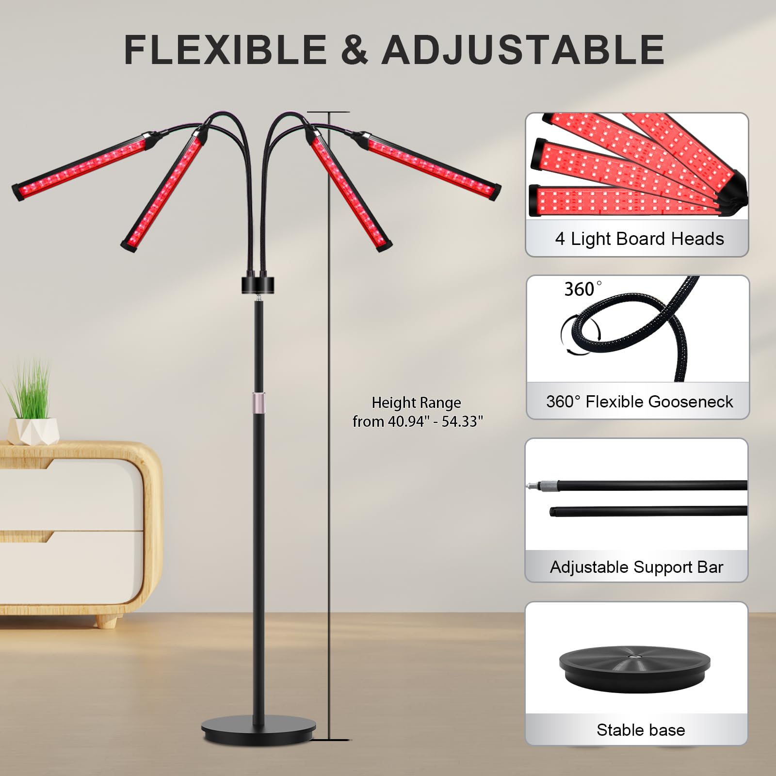 Lampada a luce rossa, 660 & 850 & 940, 180 LED Red Lighs con timer da 10/20/30 minuti e 5 livelli di luminosità regolabili per l'uso in casa e in ufficio