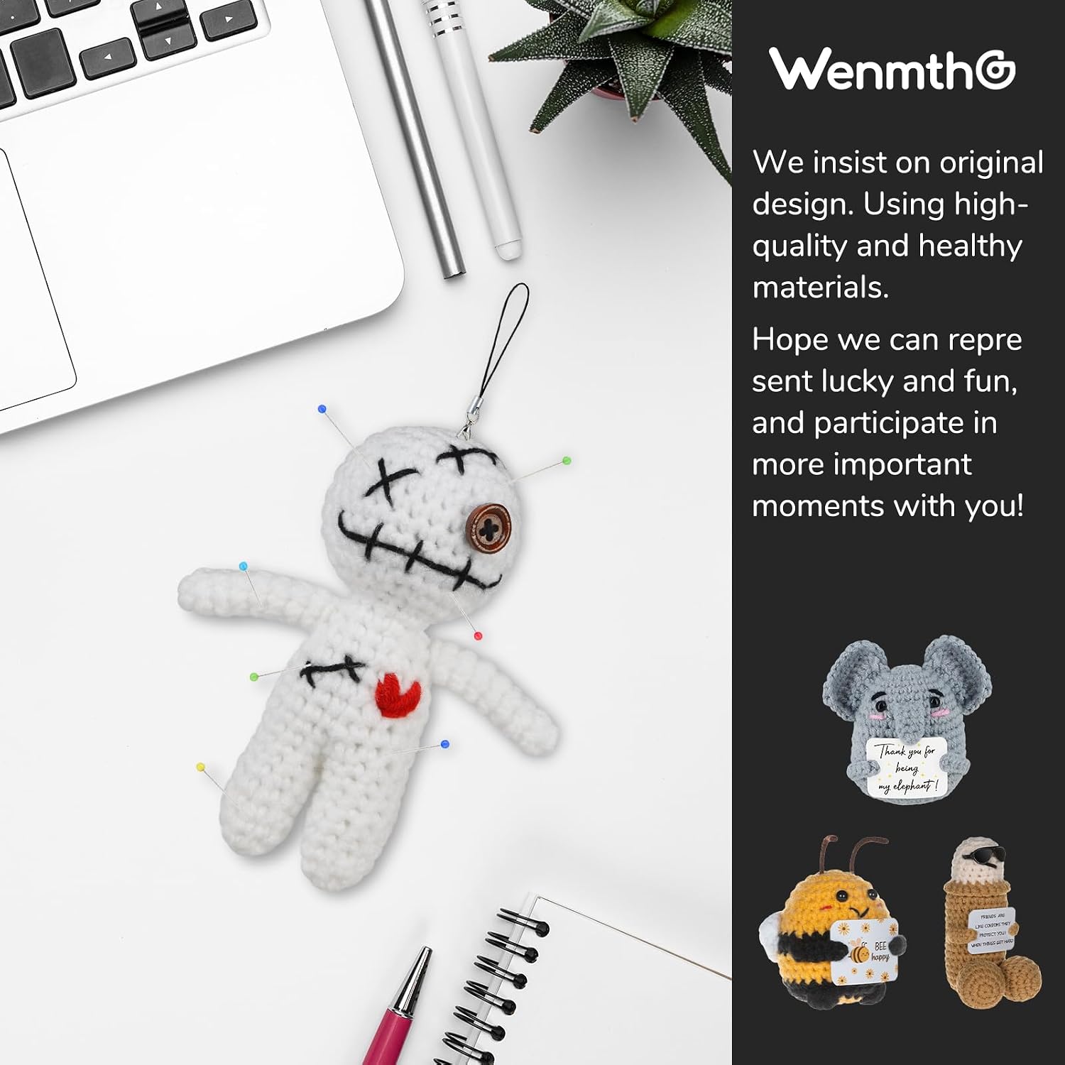 WenmthG Funny Positive Crochet - White Voodoo Doll - Emotional Support Animals Gifts, Funny Handmade Crochet Doll