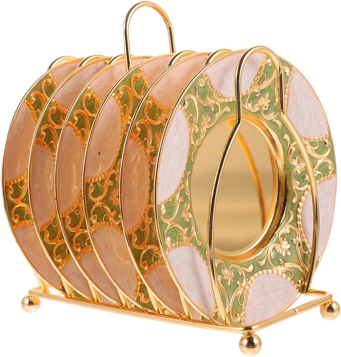 Zinc Alloy Stylish Cup Holder Set with Anti-Spilling Saucers and Rack for Table Decor and Office Use
