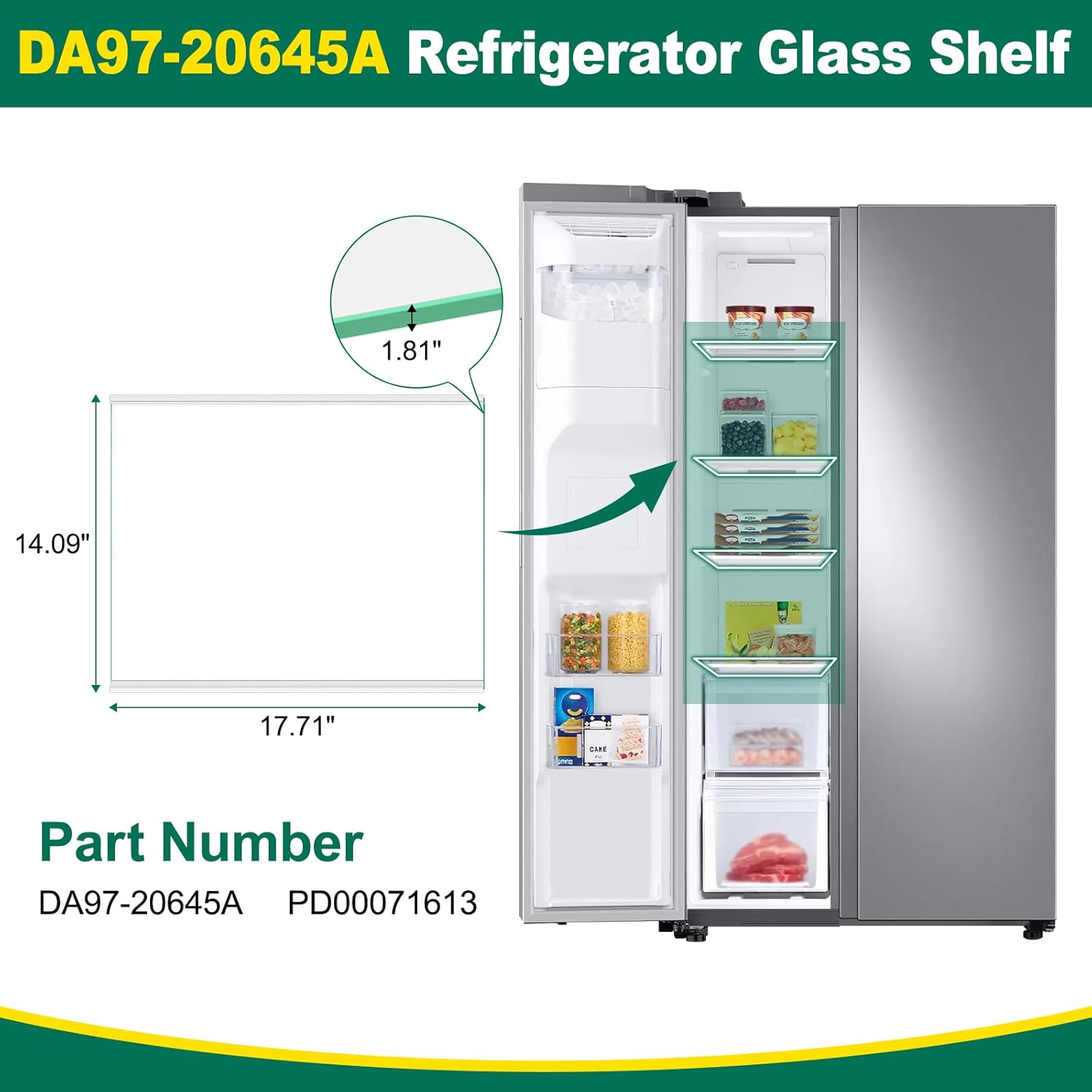 Upgraded DA97-20645A Refrigerator Glass Shelf Compatible with Samsung Fridge Replacement Parts PD00071613 Freezer Shelves RS27T5200SG RS27T5200SR RS27T5200WW Fridge Glass Replacement