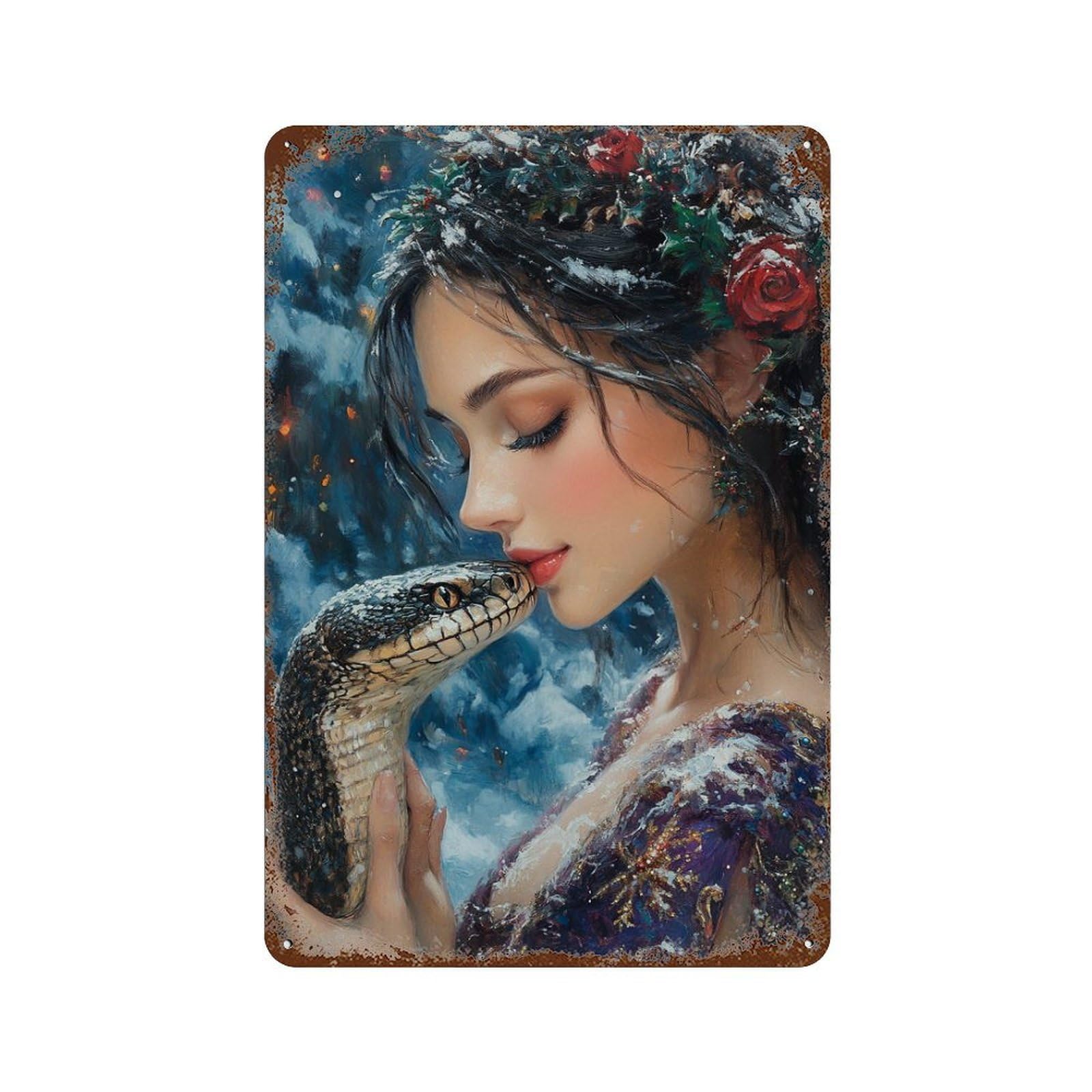 Winter Fantasy with Snake 11.8"x7.9" Weathered Tin Sign, Shabby Chic Decor for Cafe, Home Bar And Lounge Decor