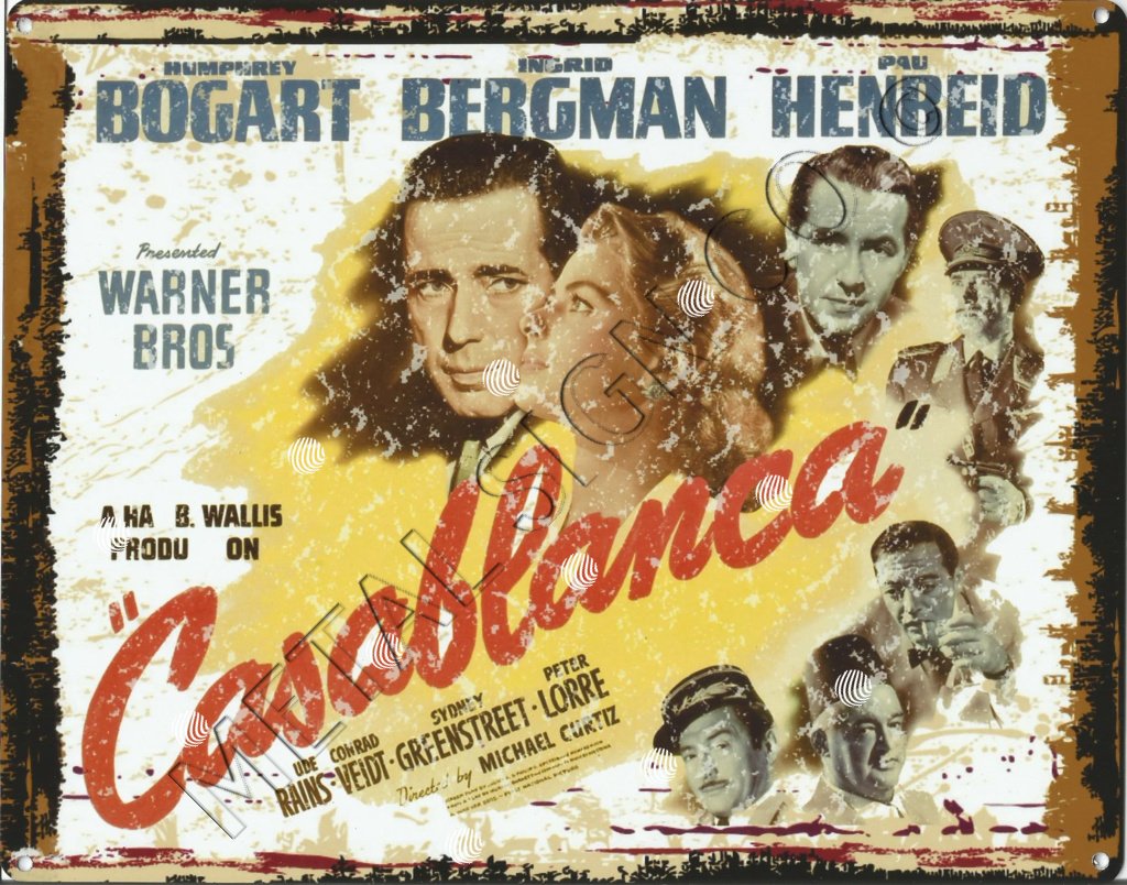 Tracy's Signs 8X10in Casablanca Metal Sign Retro Vintage Style 8X10in 20X25cm Old Classic Film Movie Home Cinema Room