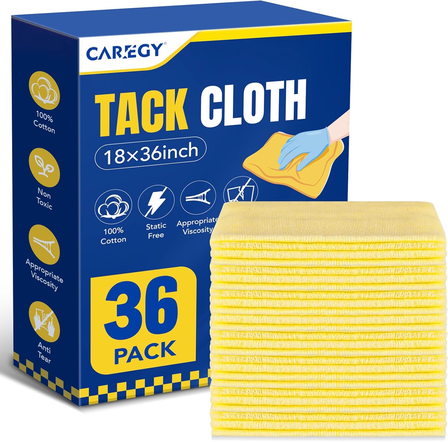 CAREGY 144Pcs Tack Cloth for Removing Dust from Woodworking, Sanding Particles, Clean & Polish, Ideal for Woodworking & Painting,Wax and Silicone Free, 18 x 36 Inches Dust Cloths