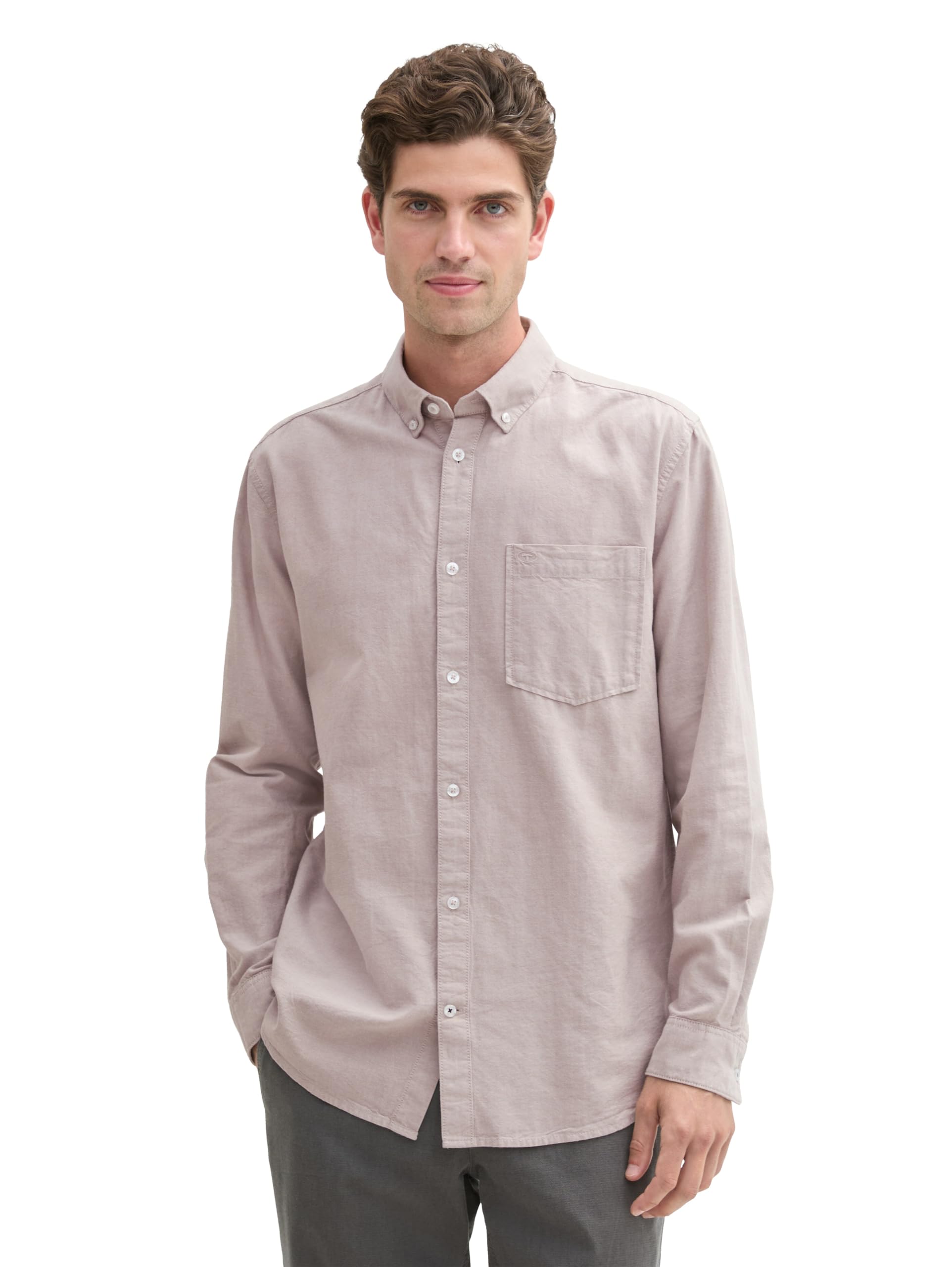 Tom Tailor Herren Regular Fit Hemd mit Logo-Stickerei an der Brusttasche