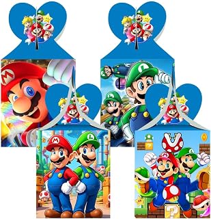 VAESCOL 12pcs Mario Party Gift Candy Boxes Goodie Boxes, Mario Party Supplies for Kids Birthday Decorations