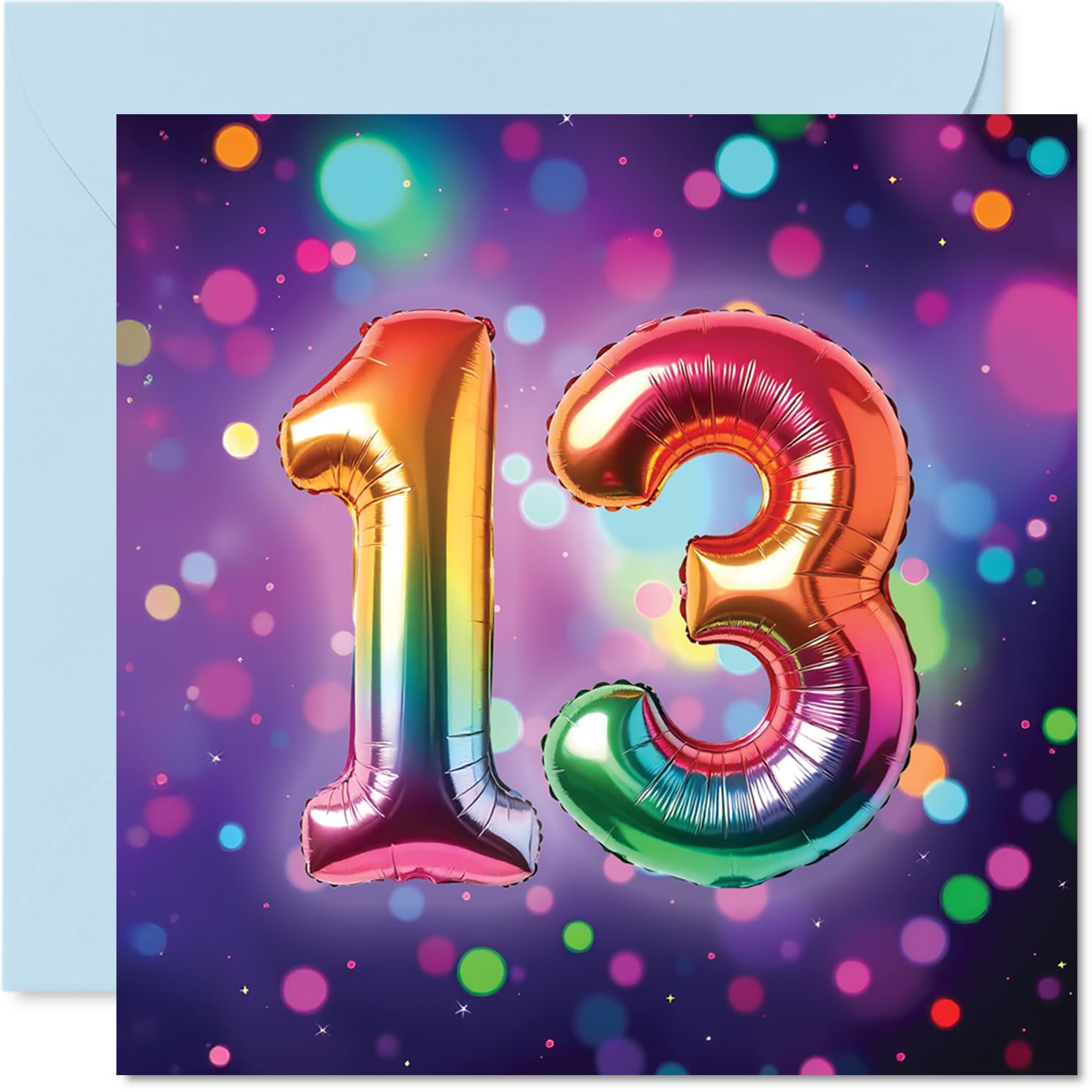 13th Birthday Cards for Girls Boys - Rainbow Foil Balloon - Happy Birthday Card for 13 Year Old Girl Boy Nephew Cousin Niece Sister, 145mm Bday Greeting Cards